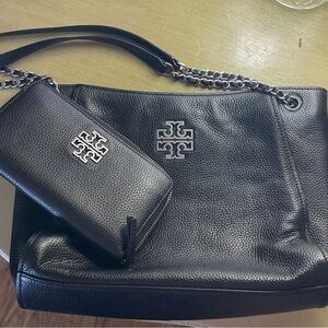 Tory Burch Black Leather Tote and Wallet Set